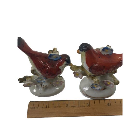 Vintage Ceramic Japan Red Birds in Blue Flowering tree Salt & Pepper Shakers Set - Picture 5 of 13